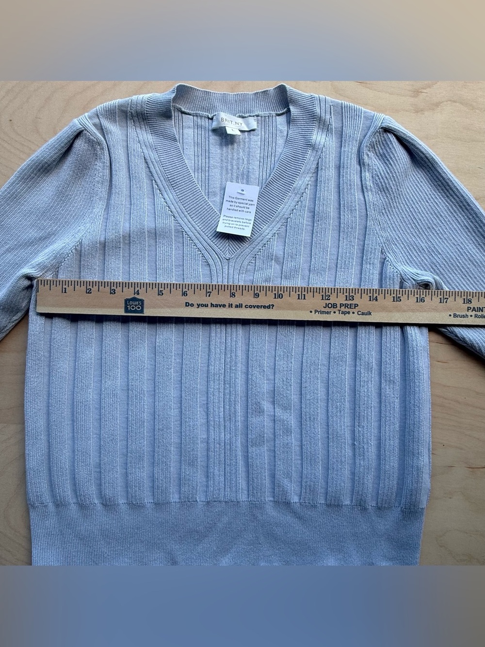 Brit.NY Ribbed v-neck Sweater Lightweight Knit Top Shirt Blue Gray size L NWT - Picture 5 of 8